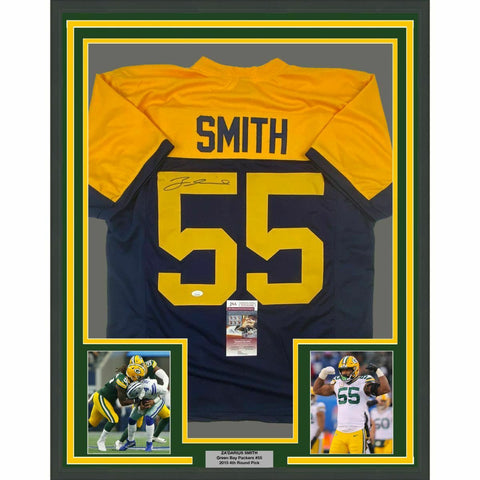 FRAMED Autographed/Signed ZA'DARIUS SMITH 33x42 Green Bay Blue Jersey JSA COA