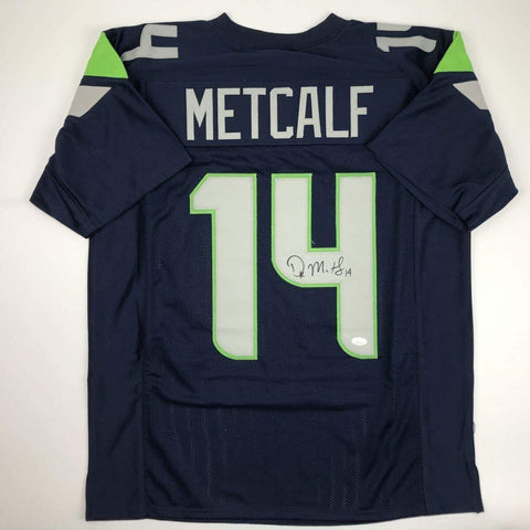 Autographed/Signed DK D.K. METCALF Seattle Blue Football Jersey JSA COA Auto