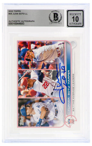 Juan Soto Signed Nationals 2022 Topps Leaders Card #59 - (Beckett - Auto 10)