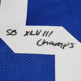 SEAHAWKS BRUCE IRVIN AUTOGRAPHED BLUE JERSEY "SB XLVIII CHAMPS" MCS HOLO 211886