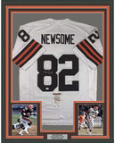 Framed Autographed/Signed Ozzie Newsome HOF 33x42 Cleveland White Jersey JSA COA