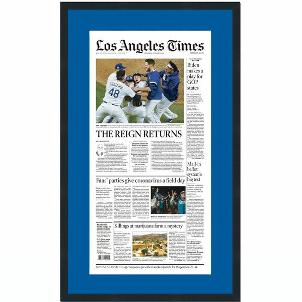 Framed Los Angeles Times Dodgers 2020 World Series Newspaper Cover 17x27 Photo