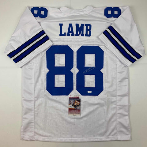 Autographed/Signed CeeDee Lamb Dallas White Football Jersey JSA COA