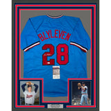 Framed Autographed/Signed Bert Blyleven 33x42 Light Blue Jersey JSA COA