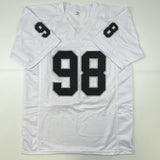 Autographed/Signed MAXX CROSBY Oakland Las Vegas White Football Jersey BAS COA