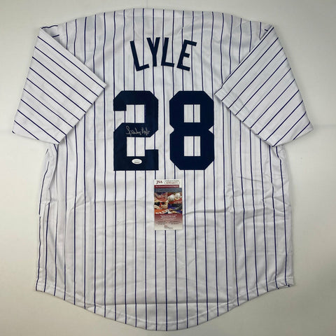 Autographed/Signed Sparky Lyle New York Pinstripe Baseball Jersey JSA COA