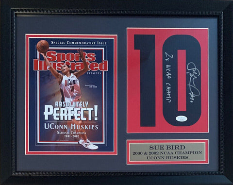 Sue Bird Autographed UCONN Connecticut Basketball Signed Jersey Framed Photo JSA