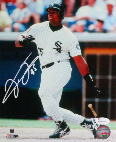 Frank Thomas Autographed White Sox 8x10 Photo Watching Hit w/ 35- JSA W *White