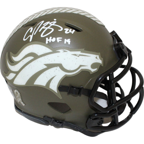 Champ Bailey Autographed Denver Broncos 22 Salute Mini Helmet HOF Beckett 46707