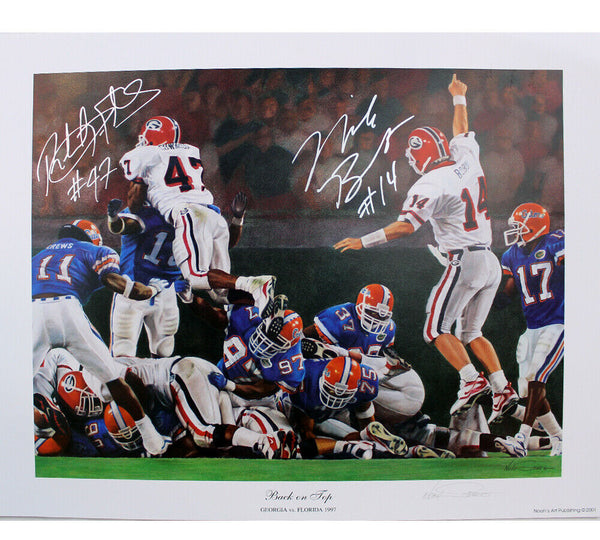 Mike Bobo & Robert Edwards Signed Bulldogs Unframed15x12 Noah Stokes Print - sil