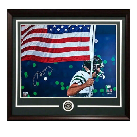 Aaron Rodgers Signed 16x20 Framed American Flag Photo Auto Jets Fanatics COA