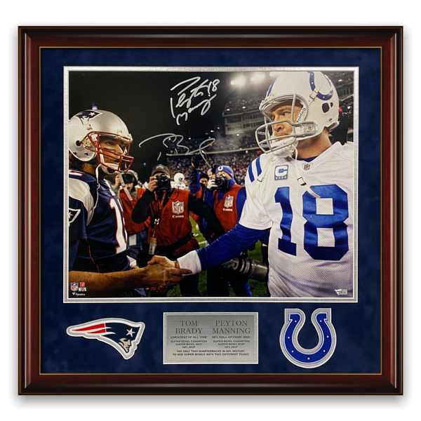 Tom Brady & Peyton Manning Signed Photo Custom Framed to 25x26 Fanatics