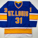 Autographed/Signed Curtis Joseph St. Louis Blue Hockey Jersey JSA COA