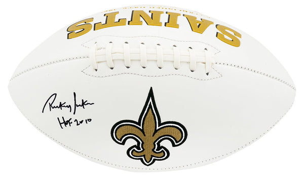 Rickey Jackson Signed Saints White Team Logo Football w/HOF 2010 -(SCHWARTZ COA)