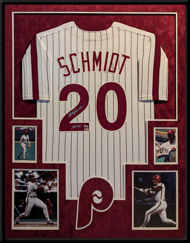 SUEDE FRAMED PHILADELPHIA PHILLIES MIKE SCHMIDT AUTOGRAPHED JERSEY FANATICS HOLO