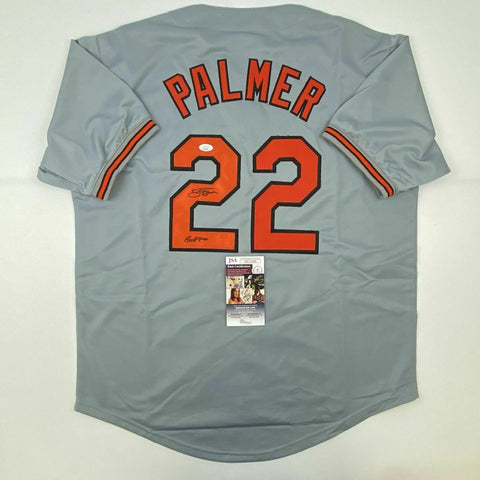 Autographed/Signed JIM PALMER HOF 1990 Baltimore Grey Baseball Jersey JSA COA