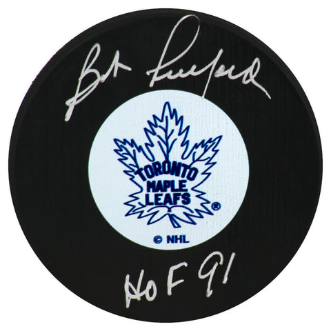 Bob Pulford Signed Maple Leafs (Medium Logo) Hockey Puck w/HOF - (SCHWARTZ COA)