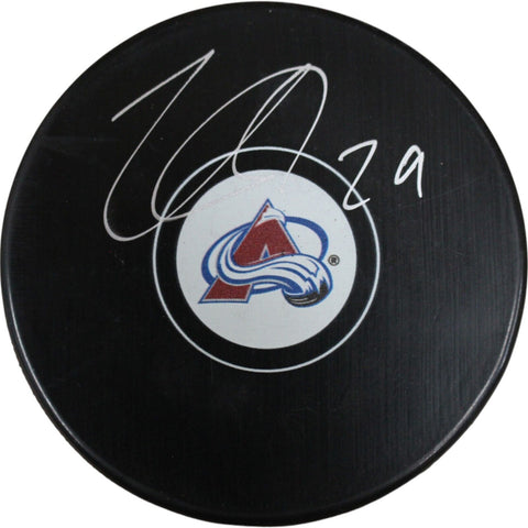 Nathan MacKinnon Autographed/Signed Colorado Avalanche Logo Puck Fanatics 48898