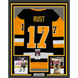 Framed Autographed/Signed Bryan Rust 35x39 Pittsburgh Black Jersey JSA COA