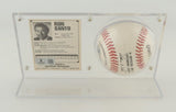 Ron Santo Signed ONL Baseball with Trading Card & Display Case (Beckett) Cubs