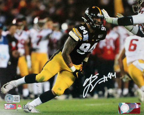 AJ Epenesa Autographed Iowa 8x10 Black JSY HM Photo-Beckett W Hologram *White