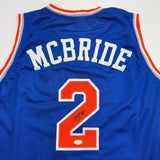 Autographed/Signed Duece Miles McBride New York Blue Basketball Jersey JSA COA