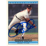 Gregg Olson Autographed/Signed 1991 Donruss 110 Trading Card Beckett 48406