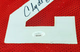 HOUSTON ROCKETS CLYDE DREXLER AUTOGRAPHED RED JERSEY THE GLIDE JSA STOCK #202350