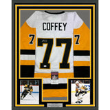 Framed Autographed/Signed Paul Coffey 35x39 Pittsburgh White Jersey JSA COA