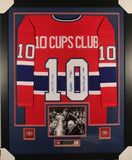 Henri Richard, Jean Beliveau & Yvan Cournoyer Signed 35x43 Custom Framed Jersey