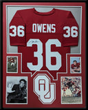 FRAMED OKLAHOMA SOONERS STEVE OWENS AUTOGRAPHED SIGNED JERSEY JSA COA