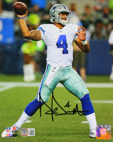 Dak Prescott Autographed Dallas Cowboys 8x10 Passing Photo-Beckett W Hologram