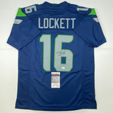 Autographed/Signed Tyler Lockett Seattle Blue Football Jersey JSA COA Auto