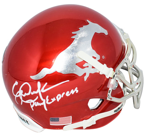 ERIC DICKERSON SIGNED SMU MUSTANGS RED CHROME MINI HELMET W/ PONY EXPRESS
