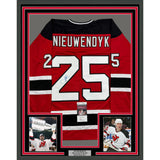 Framed Autographed/Signed Joe Nieuwendyk 35x39 New Jersey Red Jersey JSA COA