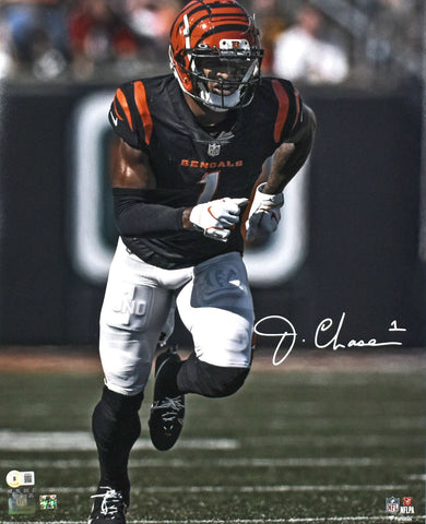 Ja'Marr Chase Autographed Bengals 16x20 Running Photo - Beckett W Holo *White