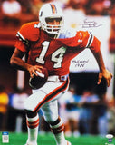 Vinny Testaverde Signed Hurricanes 16x20 Running FP Photo w/ Heisman- JSA W Auth