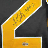 Framed Autographed/Signed Adam Oates 35x39 "HOF 12" Black Hockey Jersey BAS COA