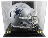 Cowboys Roger Staubach Signed Silver Full Size Speed Rep Helmet W/ Case BAS Wit