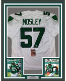 Framed Autographed/Signed CJ C.J. Mosley 35x39 New York White Jersey JSA COA