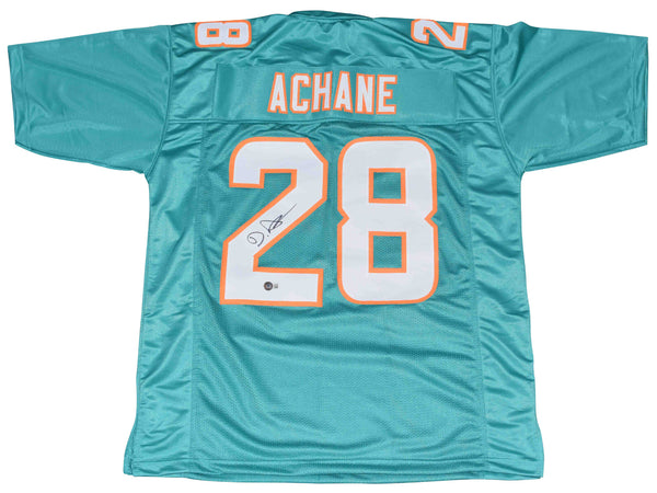 DE'VON ACHANE SIGNED AUTOGRAPHED MIAMI DOLPHINS #28 TEAL JERSEY BECKETT