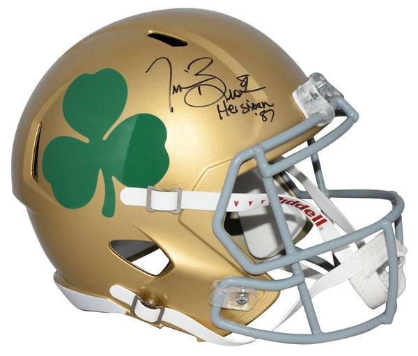 TIM BROWN SIGNED NOTRE DAME IRISH SHAMROCK FULL SIZE SPEED HELMET W/ HEISMAN 87