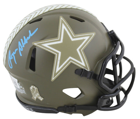 Cowboys Roger Staubach Signed Salute To Service Speed Mini Helmet BAS Witnessed