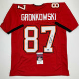 Autographed/Signed Rob Gronk Gronkowski Tampa Bay Red Football Jersey JSA COA