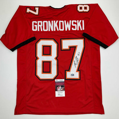 Autographed/Signed Rob Gronk Gronkowski Tampa Bay Red Football Jersey JSA COA