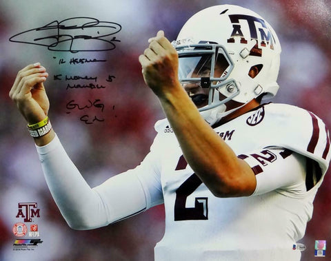 Johnny Manziel Signed Texas A&M 16x20 Money Sign PF Photo w/3 Insc- Beckett Auth