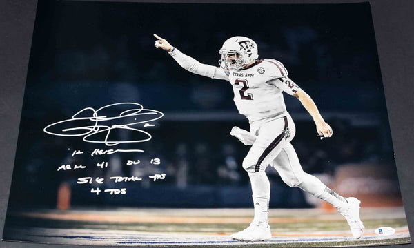 JOHNNY MANZIEL SIGNED TEXAS A&M AGGIES COTTON BOWL 16x20 PHOTO W/ INSCRIPTIONS