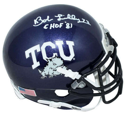 BOB LILLY AUTOGRAPHED TCU HORNED FROGS PURPLE MINI HELMET W/ CHOF 81