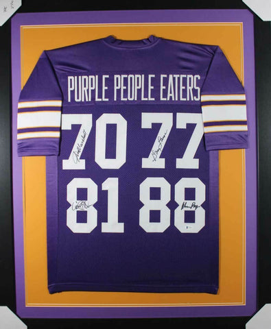 Purple People Eaters Signed Minnesota Vikings Framed Purple XL Jersey BAS 31053