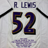 Autographed/Signed Ray Lewis Baltimore White Stat Football Jersey Beckett COA